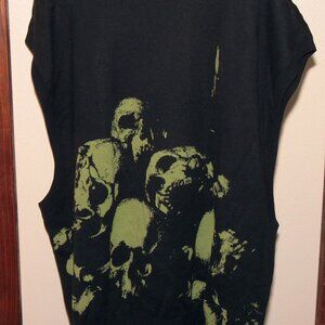 Lad Musician Sleeveless Oversized Skull Candle Green Black Vest Gothic Halloween